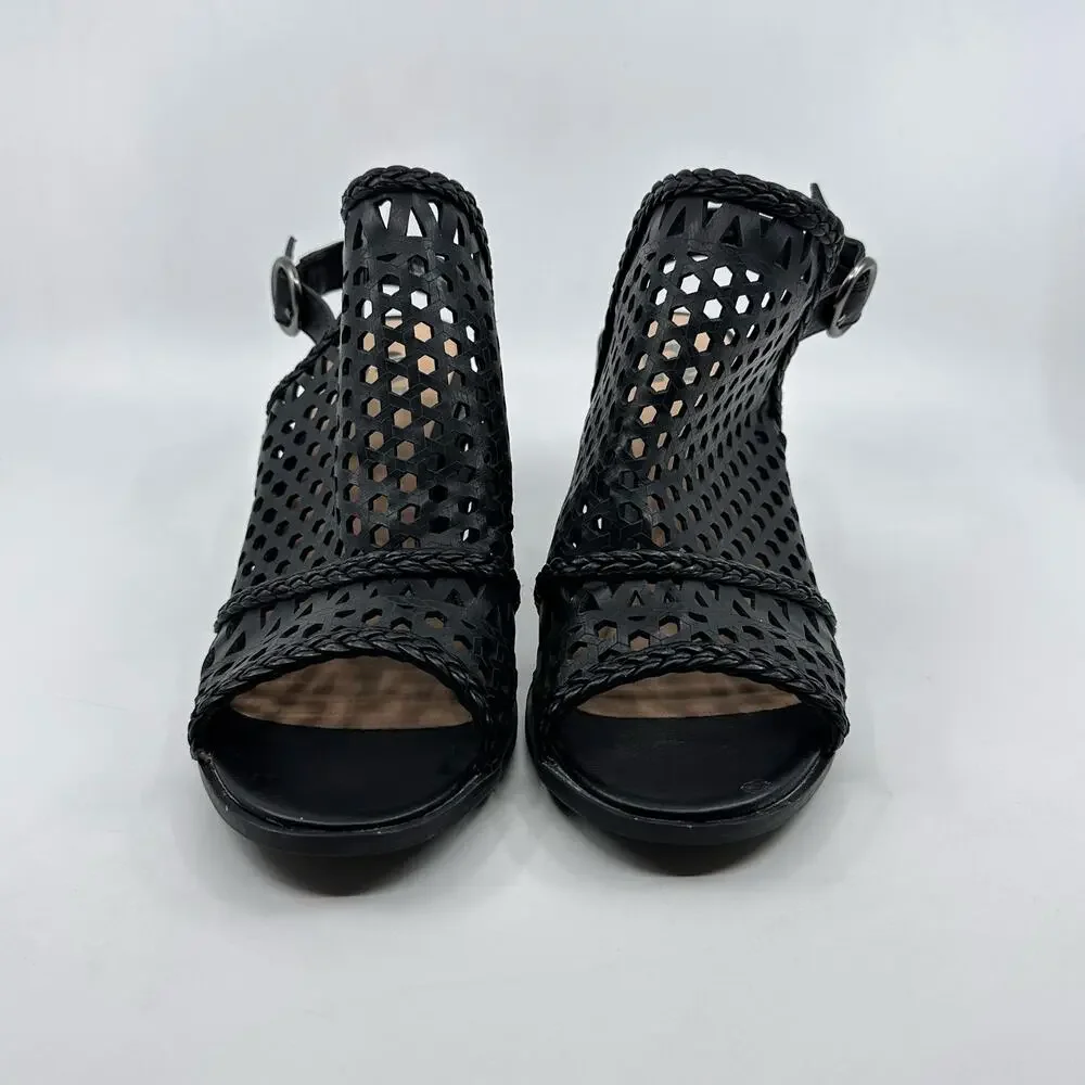 Black Heels Peep Toe Chunky Heel Slingback Reeva Women's US 8.5 Open Toe Sandals